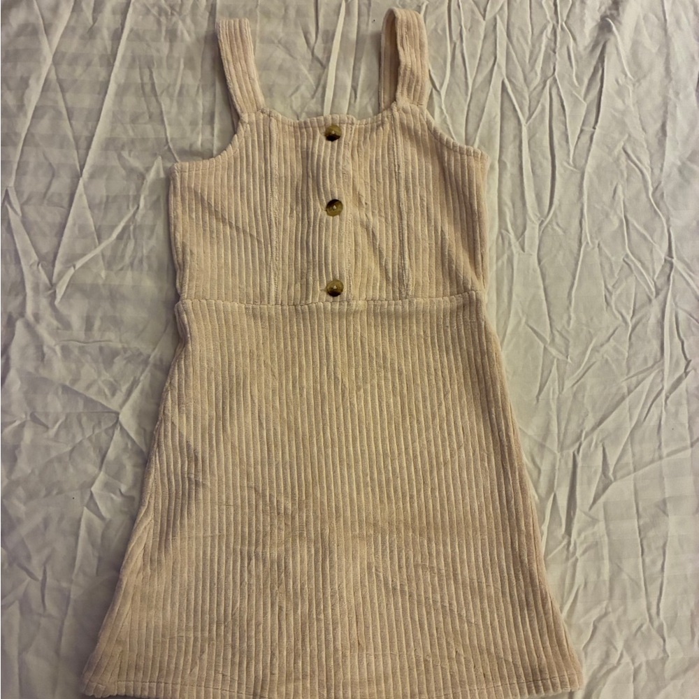 Girl’s Cream Ribbed Button Up Dress - Picture 3 of 6